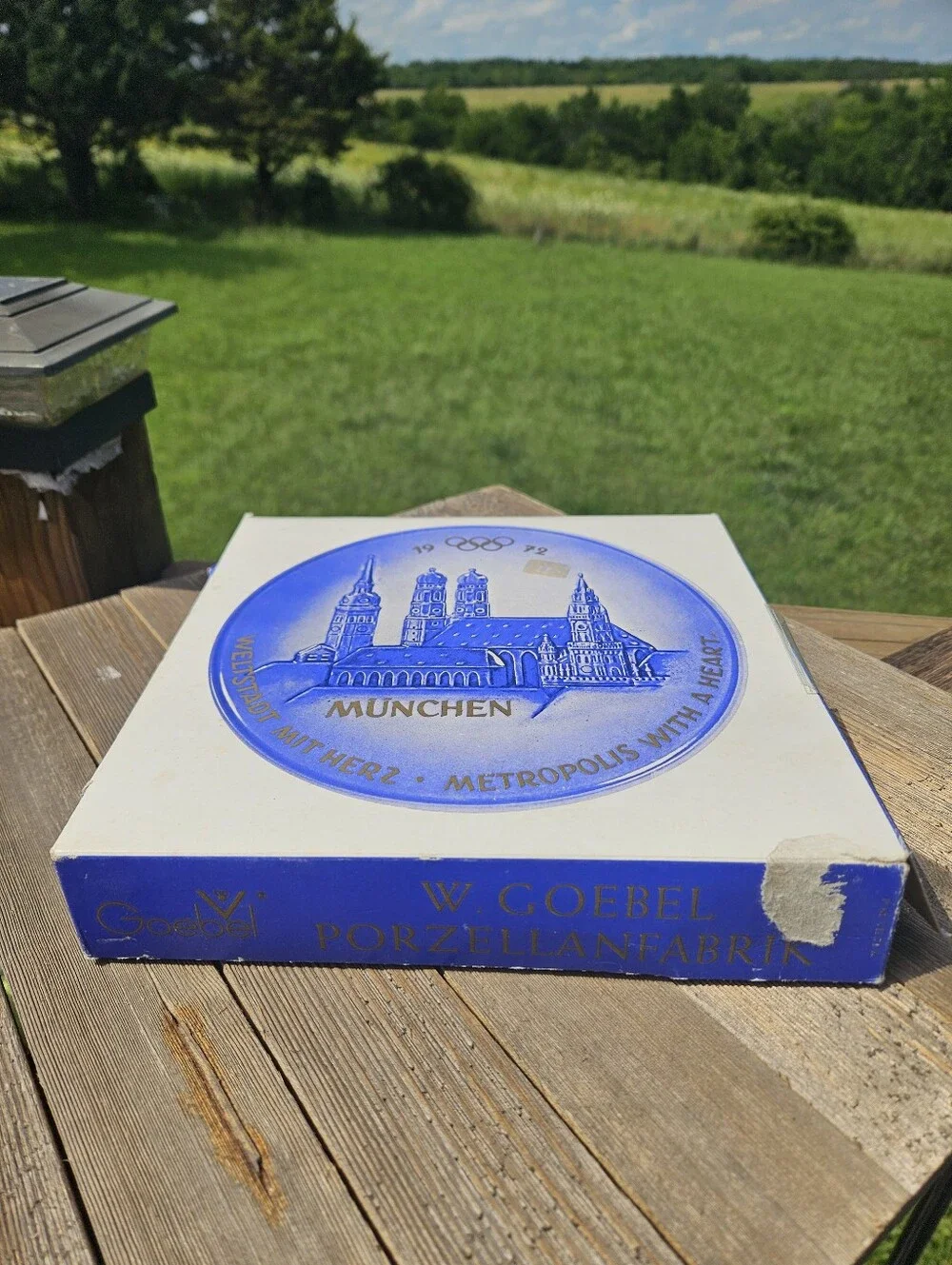 VINTAGE 1972 MUNICH OLYMPICS PLATE GOEBEL GERMANY MUNCHEN 3d EFFECT BLUE W/ BOX